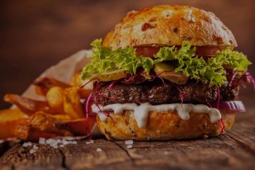 Steak Salad with Goat Cheese Burger and Arugula