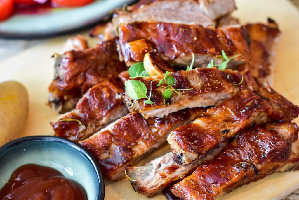 Pork ribs served at the table.