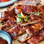 Pork ribs served at the table.